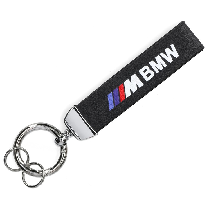 BMW logós, minimalista dizájnú, fekete színű, öko-bőrből készült Moto Active kulcstartó