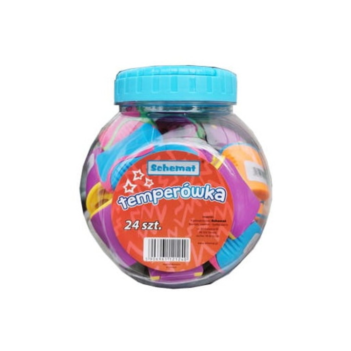 Ascutitoare pentru creioane, SCHEMAT, set 24 bucati, 2 taisuri, pentru creioane standard si groase