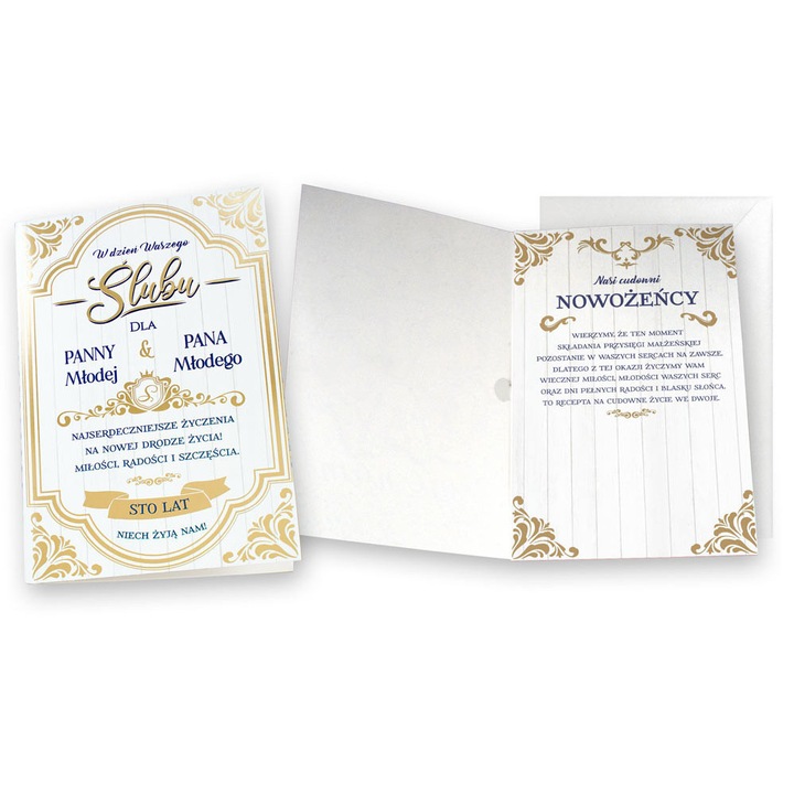 Felicitare cu muzica "Marsul vesel" Felix Mendelssohn-Bartholdy, set, 15x22,5cm, folie aurie/holografica