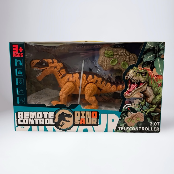Dinozaur cu telecomanda, multicolor, 31x19x16 cm, set cu telecomanda
