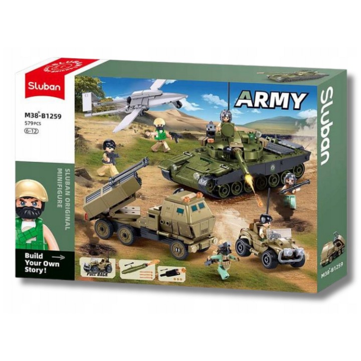 Set de constructie, Klocki SLUBAN, tanc cu tun, 557 elemente, pentru copii, 6+ ani