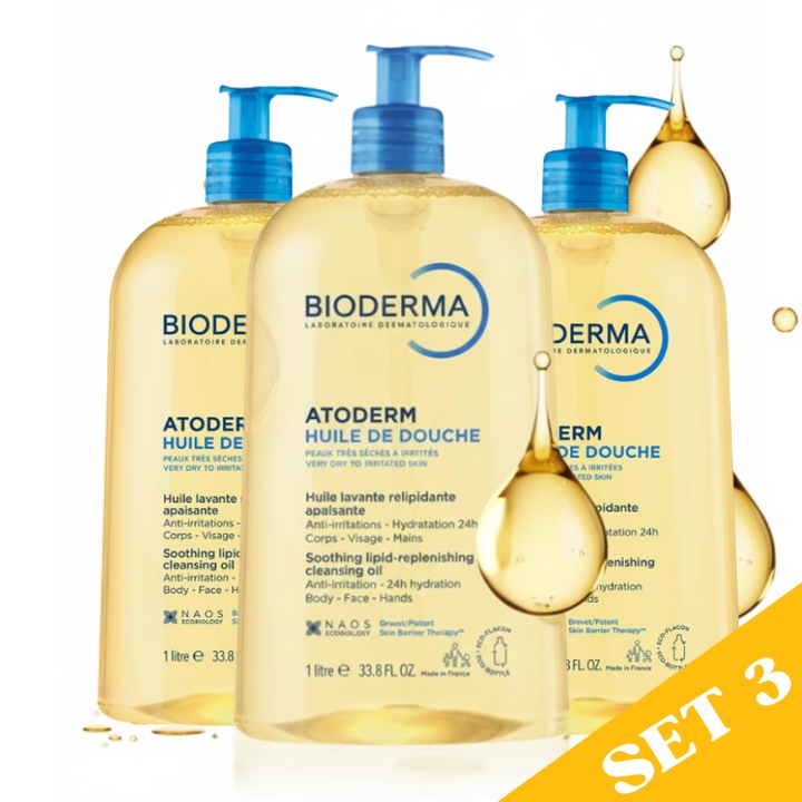 Комплект 3 Хидратиращи Душ Гела Bioderma Atoderm 3x1000ml, Без Сапун, 24 Часа Хидратация