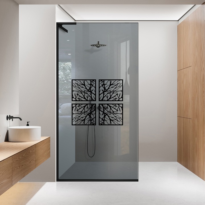 Paravan dus walk-in Aqua Roy ® Minimal Black, model Bloom negru, feronerie full inox negru mat, sticla 8mm gri, securizata, anticalcar, 80x195 cm
