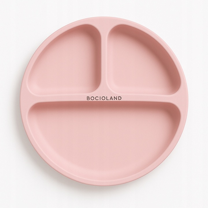 Bocioland, 3 rekeszes szilikon tányér babáknak, rózsaszín, 19,5 cm