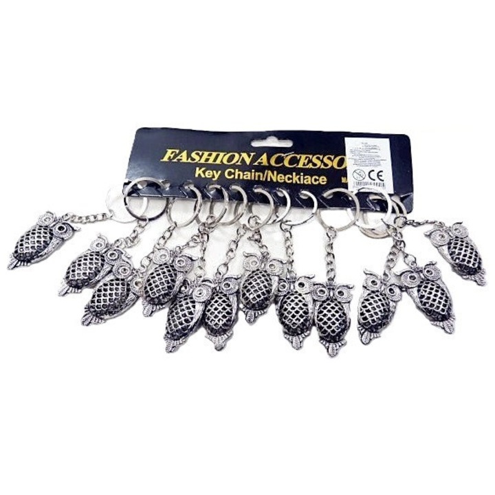 Brelocuri set 12 bucati, BONK, model bufnita, metal, negru