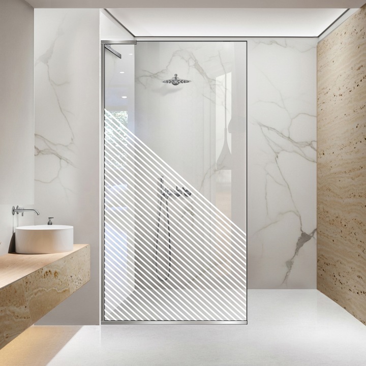 Paravan dus walk-in Aqua Roy ® Minimal Inox, model Nordic alb, feronerie full inox, sticla 8mm clara, securizata, anticalcar, 90x195 cm