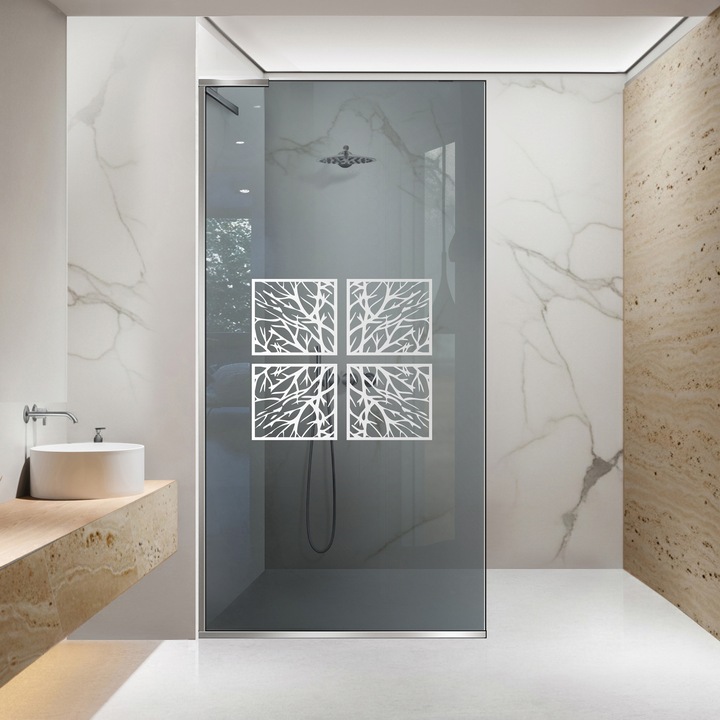 Paravan dus walk-in Aqua Roy ® Minimal Inox, model Bloom alb, feronerie full inox, sticla 8mm gri, securizata, anticalcar, 100x195 cm