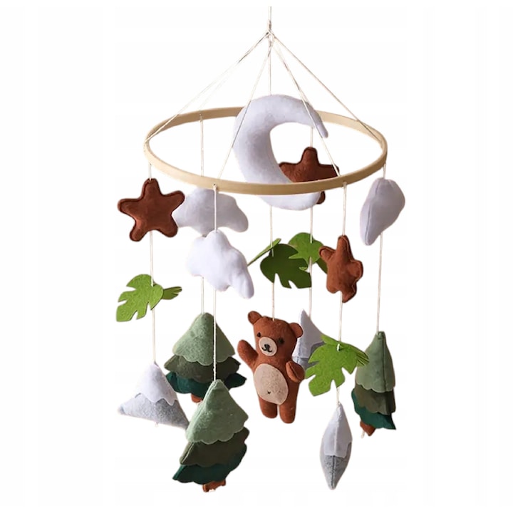 Луксозна образователна и сензорна въртележка за бебета Luxma, неутрални цветове, 40x25 см, комплект с дръжка