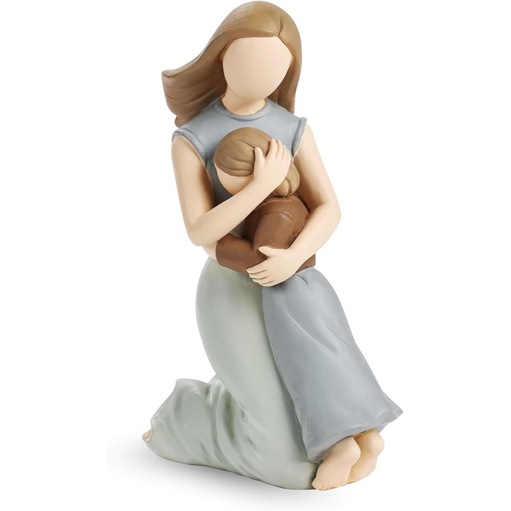 Statueta decorativa Mama si Fiica, Loismery, sculptata manual, nuante calde, 15x20cm
