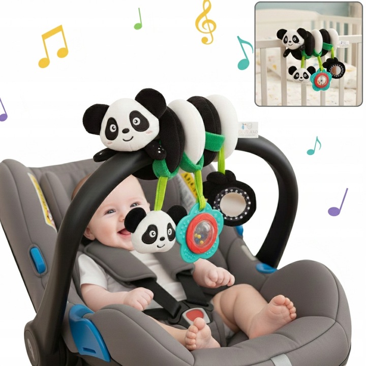 Zapusca senzoriala Bocioland, set cu panda mare si mic, oglinda, zornaitoare, bambus, multicolor