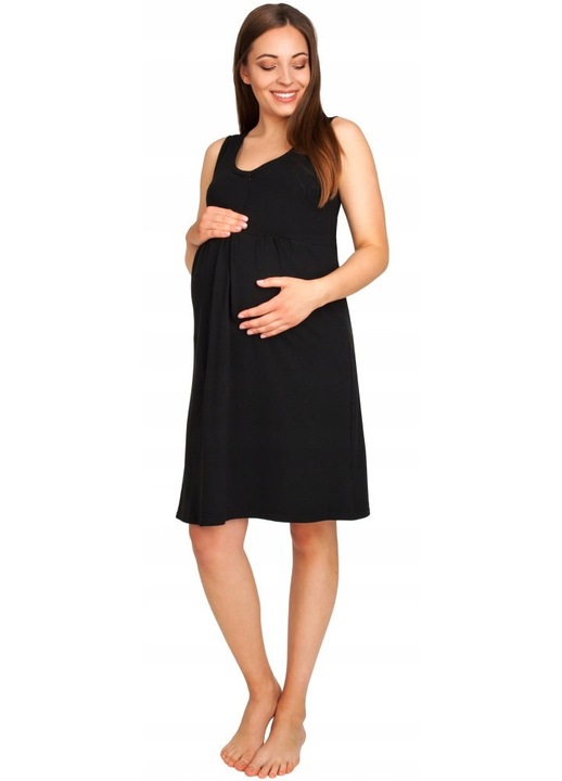 Camasa de noapte maternitate si alaptare ZOSIA, fara maneci, negru, bumbac, bretele groase, versiune de vara, 2XL INTL