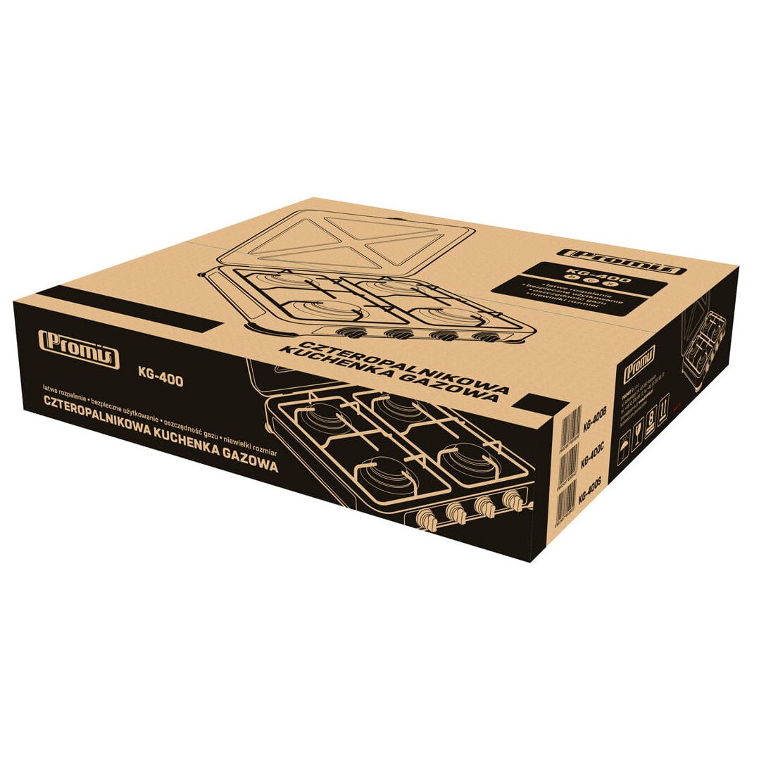 Aragaz pe gaz Promis KG400, 4 arzatoare, argintie, 50x11x50cm