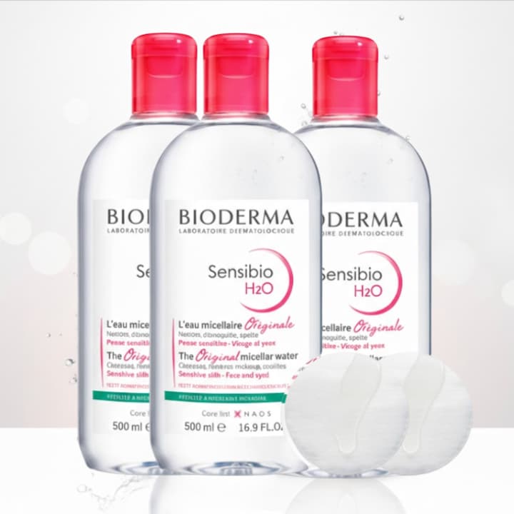 Set 3 Apa Micelara, Bioderma, Sensibio H2O, Extract de Castravete, 3x500ml