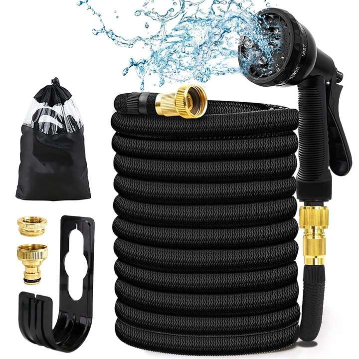 Разтегателен градински маркуч LINGKY 7.5 м, 8 режима на пръскане, за градина, кола, миене