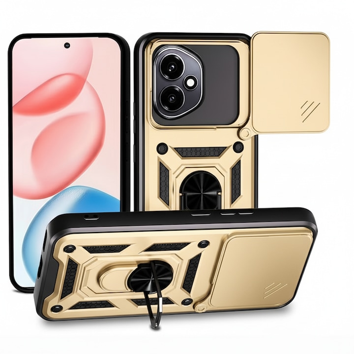 Husa pentru Honor 400 DaDen® Hybrid Armor Kickstand, Slider Camera, Antisoc, Protectie Superioara, Auriu