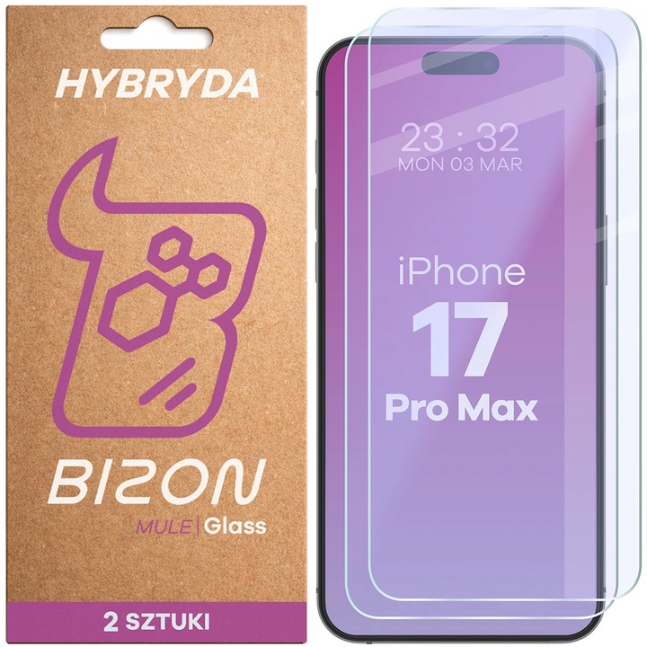 2 броя Стъклен протектор, Bizon Glass Mule Duo за iPhone 17 Pro Max