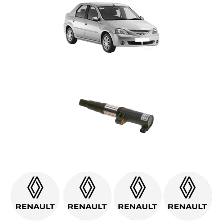 Bobina de inductie Bosch pentru RENAULT LOGAN I 1.6, include 4x Stickere auto, 105 Cp, 14.0 V