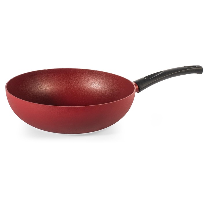 Tigaie Wok H&H, 28cm, antiaderent, roșu