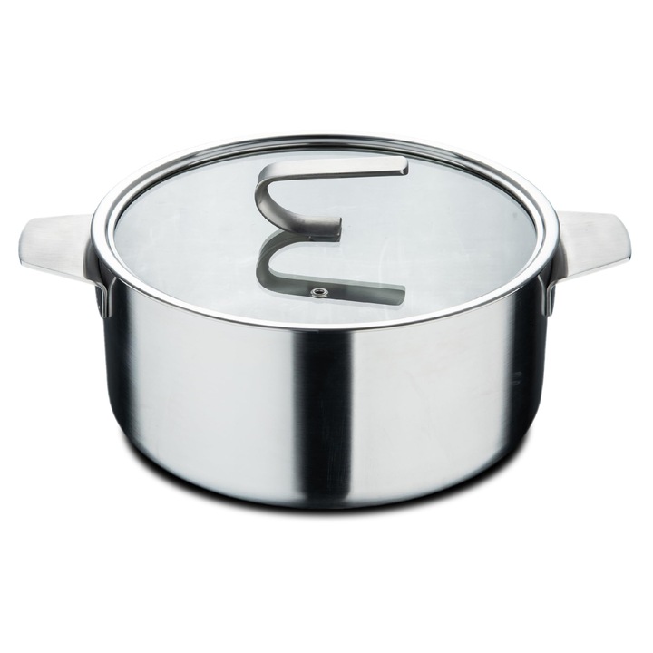 Oală mare cu capac, Masterpro, 9.2L, 28x15 cm, inox, multistrat