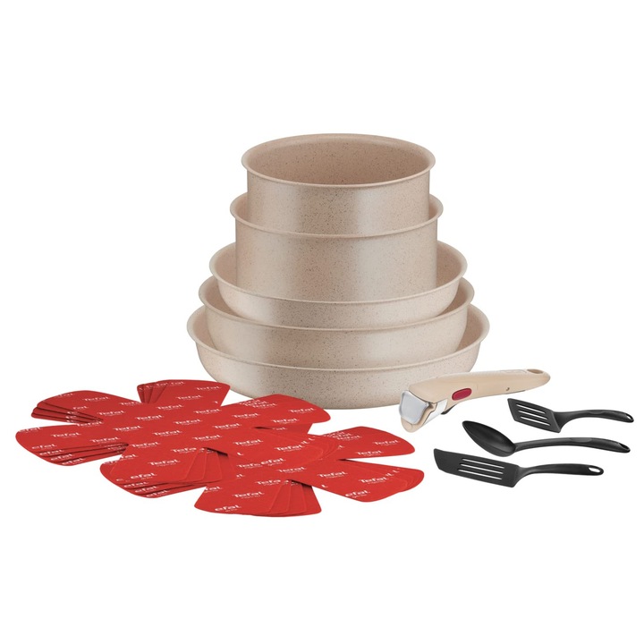 Set de vase de gătit Tefal Ingenio Delight, 17 piese, inducție, acoperire antiaderentă, stivuibile