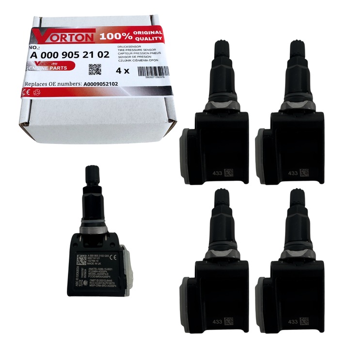 Set 4 Senzor de presiune in pneuri TPMS preprogramat VORTON Supapa roata neagra pentru MERCEDES CLS C257, Clasa E W213, S213, X213, C238, Clasa G W464, AMG GT C190, R190 433 MHz A0009052102
