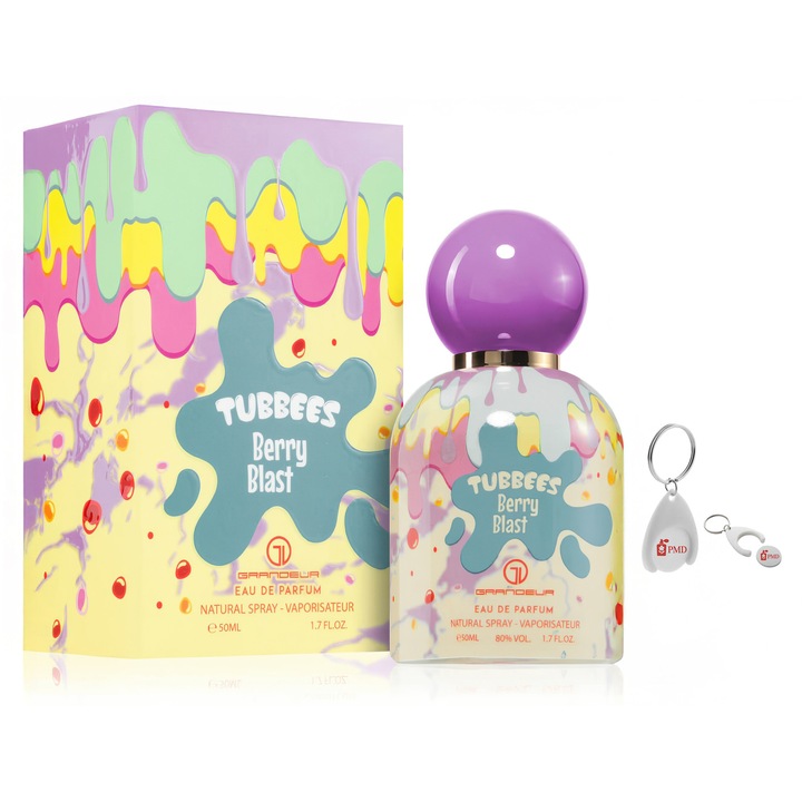 Szett Apa de Parfum Tubbees Berry Blast, Grandeur Elite, Gyermek, 50ml személyre szabott kulcstartóval
