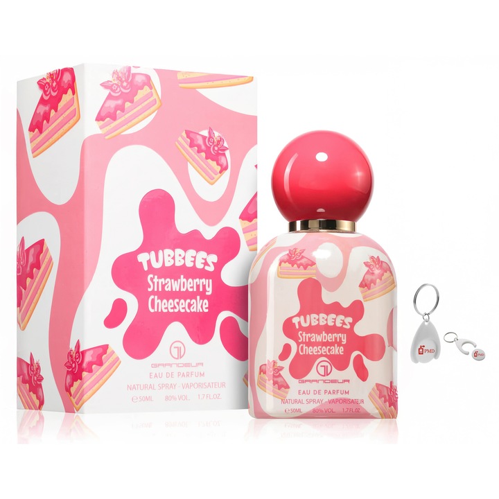 Tubbees Strawberry Cheesecake Eau de Parfum szett, Grandeur Elite, Gyermek, 50ml személyre szabott kulcstartóval