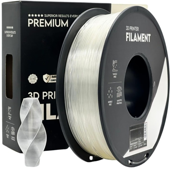 Professzionális filament 3D nyomtatókhoz, PLA S68, átlátszó, 1.75 mm, 1 kg, 330m