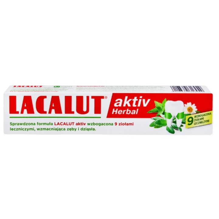 LACALUT® Aktiv Herbal fogkrém, 9 gyógynövény kivonat, 75 ml