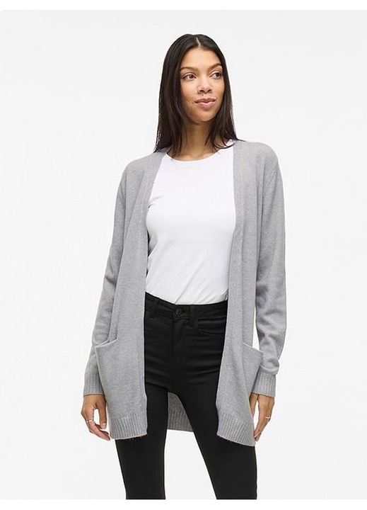 Cardigan dama VIRIL Basic Knit cu buzunare, midi, gri, marime 2XL, Vila