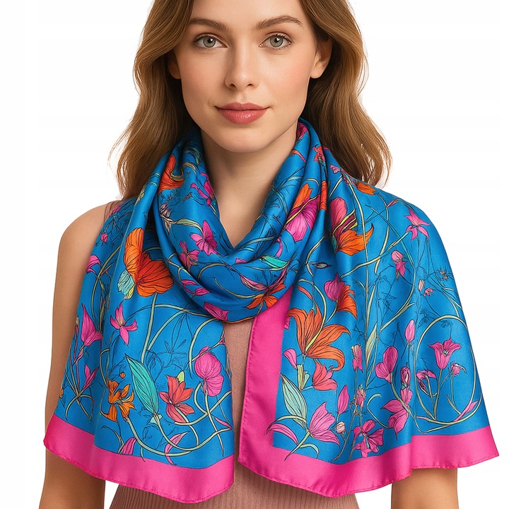 Finom selyemszatén kendő, kék