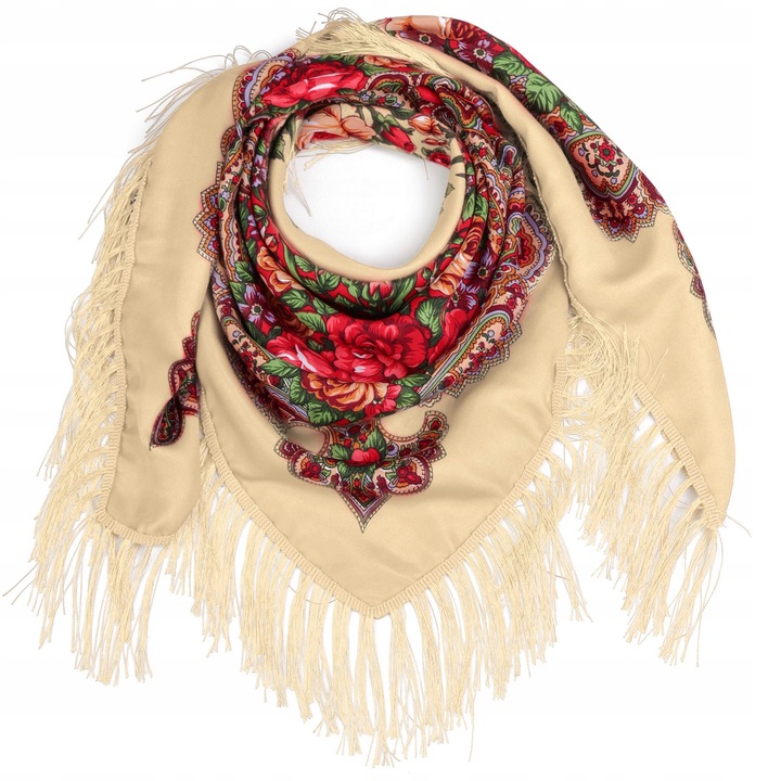 Esarfa dama Moramo FLORAL HIGHLAND, motivi folclorici, gri, 105x108cm