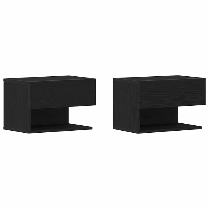 Dulap de noapte vidaXL, cu sertar 2 pcs Stejar Negru 46 x 30 x 30 cm