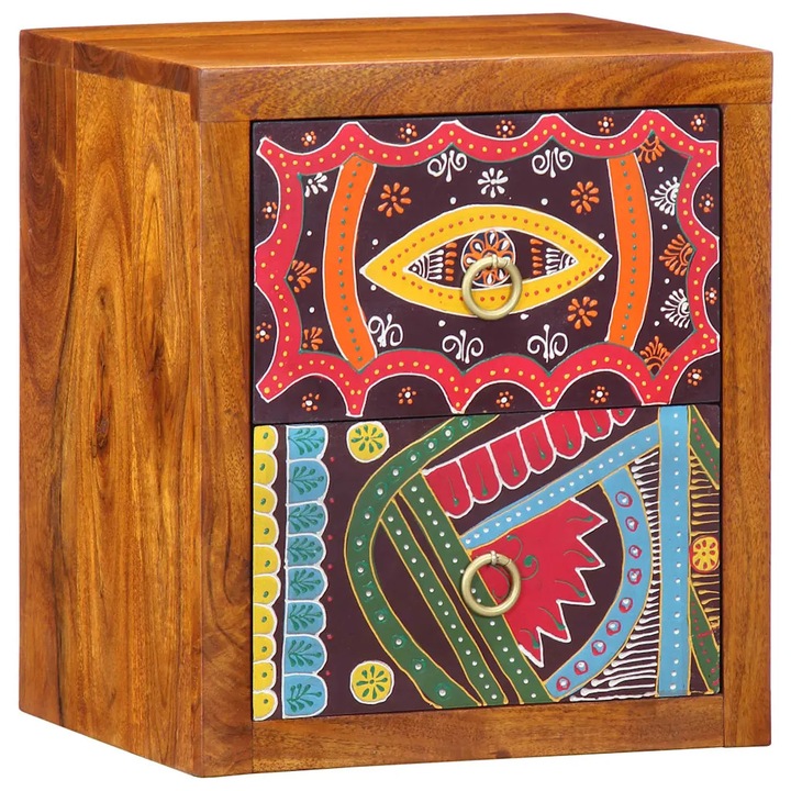 Dulap de noapte vidaXL, Maro, Lemn solid de acacia, 35x30x40cm, 2 sertare