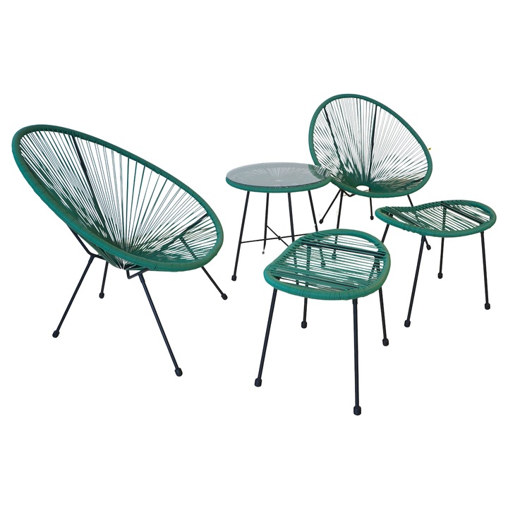 Set mobilier terasa/gradina Wertcraft KLFC042, doua scaune, masa, doua suporturi picioare, verde