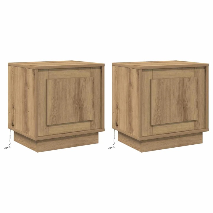 Dulap de noapte vidaXL, 2 pcs Stejar Artizanal 44 x 34, 5 x 45 cm