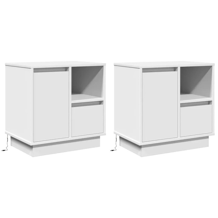 Dulap de noapte vidaXL, 2 pcs Alb 50 x 34, 5 x 50 cm Lemn compozit