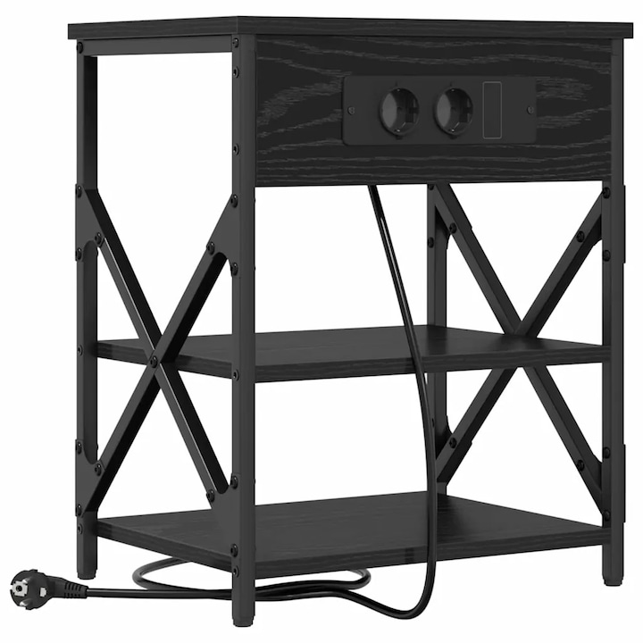 Dulap de noapte vidaXL, Stejar Negru 41 x 31 x 51 cm Lemn compozit