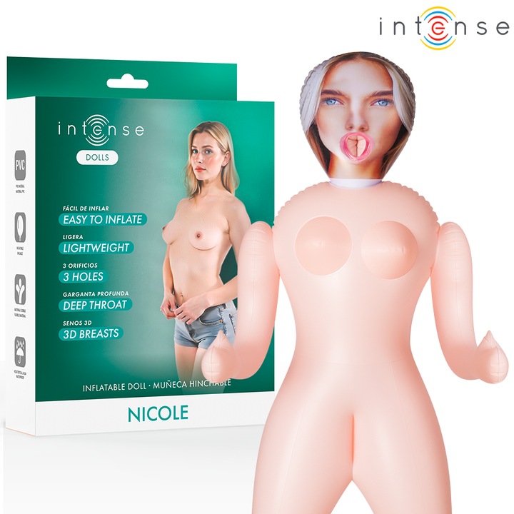 Papusa gonflabila sexuala Intense Nicole, 1.45m, 3 orificii, PVC, usor de utilizat