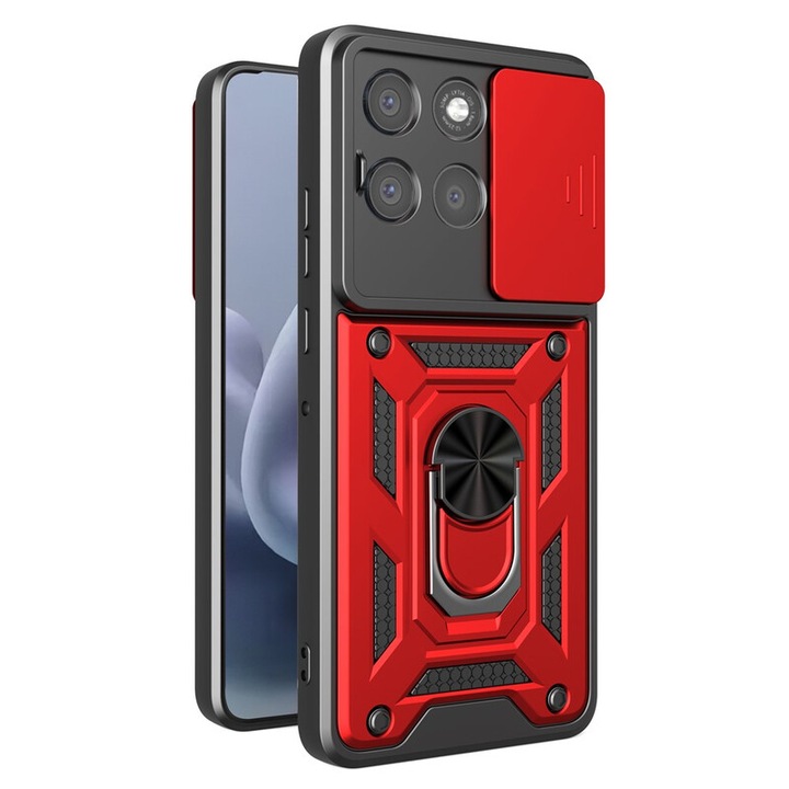 Husa pentru Motorola Moto G86 Power DaDen® Hybrid Armor Kickstand, Slider Camera, Antisoc, Protectie Superioara, Rosu