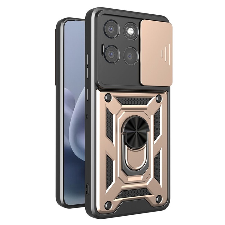 Husa pentru Motorola Moto G86 Power DaDen® Hybrid Armor Kickstand, Slider Camera, Antisoc, Protectie Superioara, Auriu