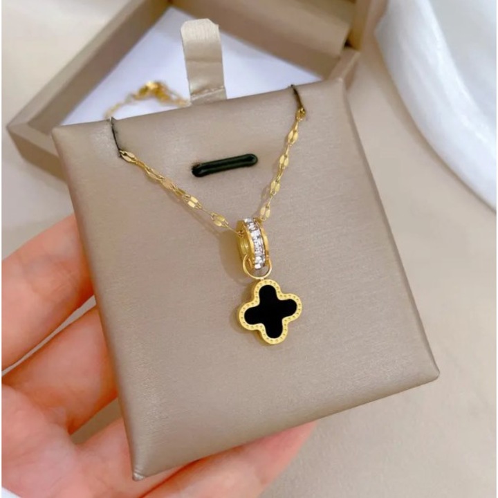 Colier trifoi cu zirconii, 40+5 cm, auriu