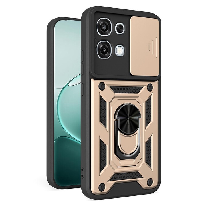 Husa pentru Oppo A6 Pro 4G / A6 Pro 5G Daden®, Hybrid Armor Kickstand, Slider Camera, Antisoc, Protectie Superioara, Auriu
