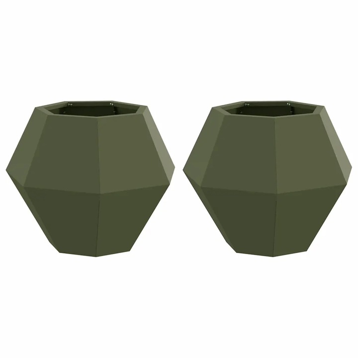 vidaXL Jardiniera 2 pcs Verde masliniu 50 x 50 x 40 cm Otel
