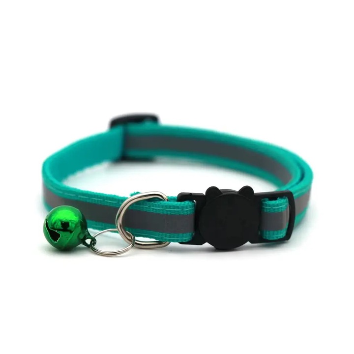 Zgarda reglabila, cu clopotel, pentru pisici si caini, verde-viridis, ZC1021