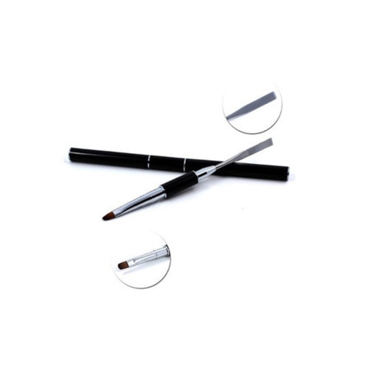 Четка за акригел, Sunflower, комплект с шпатула 2 в 1, синтетична