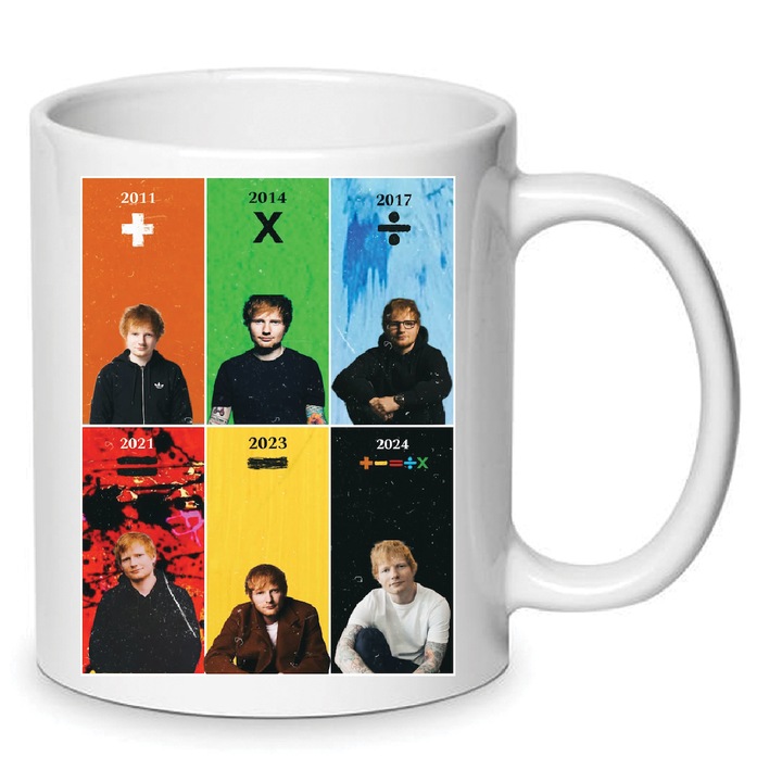 Cana Ed Sheeran No.8, ceramica, 330ml, alb, design imprimat de inalta definitie, rezistenta la masina de spalat.
