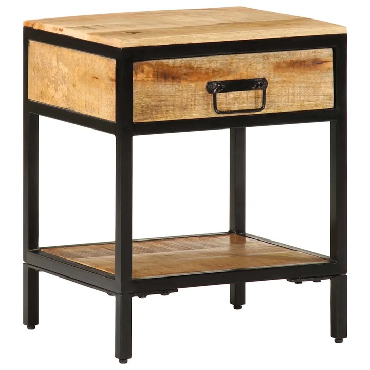 Noptiera vidaXL, Maro 40 x 35 x 50 cm Lemn de mango masiv si metal