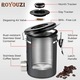 Recipient de Cafea Inoxidabil 304, 1.8L, Etansare cu Vacuum, Supapa de Evacuare, Setare Data, Lingura Inclusa, Retinere Aromei, Ideal pentru Depozitare Boabe de Cafea, Negru