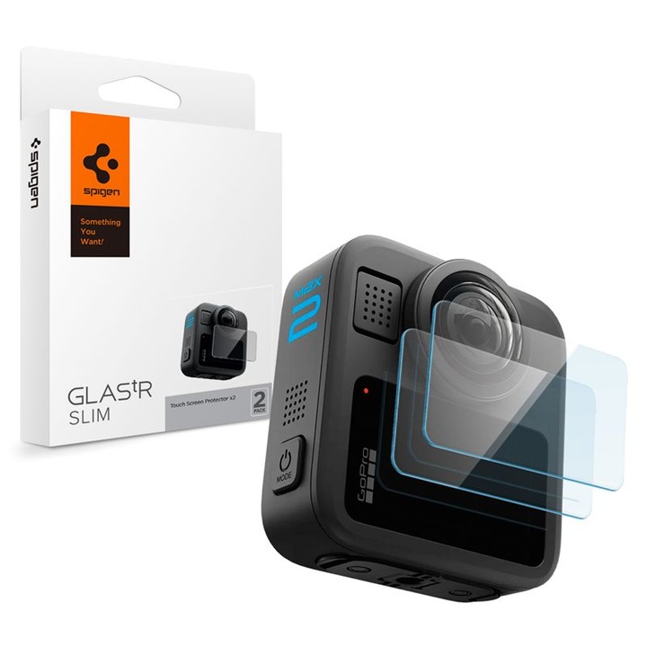 2 db Spigen Glas.tR Slim edzett üvegfólia GoPro MAX 2 sportkamera kijelzőjéhez, átlátszó